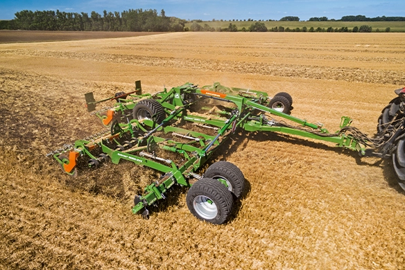 Amazone Catros+ 8003-2TX compact disc harrow working wide swaths of stubble with precision soil mixing and residue incorporation.
